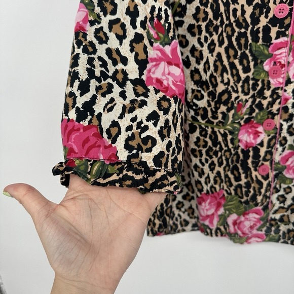 2-Pc NICK & NORA Leopard Print Roses 3/4 Ruffle Sleeves Capri Pajamas Sz XXL - Picture 4 of 12